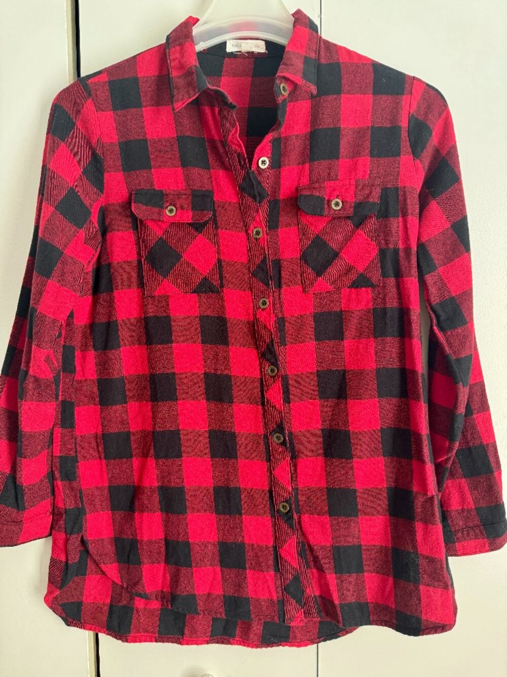 Hot & Delicious Buffalo Plaid Flannel Shirt Women's Medium Black Red Button Up